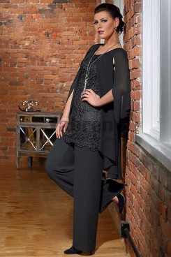 New style Mother of the bride pant suits Fashion Black trousers suit mps-067