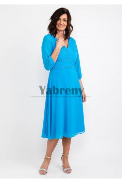 Ocean Blue Chiffon Hand Beading Mother Of The Bride Dresses, Dressy Half Sleeves Womens Dress mps-798-4