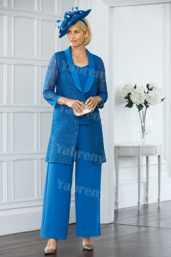 Ocean Blue Mother of the bride pants suits 3PC Trousers Women's Outfit mps-310