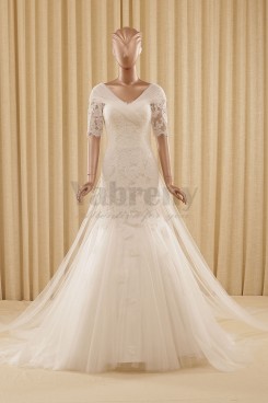 Off the Shoulder Appliques Tulle Elegant Ivory Wedding dresses wd-025