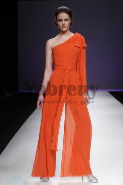 Orange One Shoulder Jumpsuits pants sets prom dress so-069