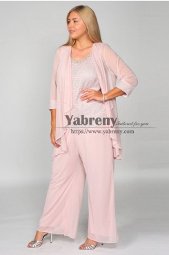 Pearl Pink 3PC Plus Size Mother's Pantsuit, Tailleur-pantalon pour femmes de grande taille mps-542-4