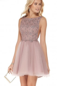 Pearl Pink Homecoming Dress with Embroidered Bodice,Bean Paste Above Knee Dress sd-003