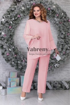 Pink 2PC Mother's Outfits for  Wedding Party, Plus Size Mother Of the Pants Suits mps-523-7