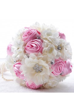 Pink and Ivory Gorgeous Artificial wedding bouquets for bride with Bead string