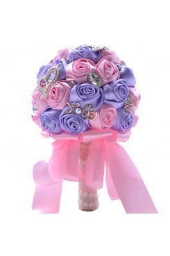 Pink and Purple wedding bouquets bride holding flowers