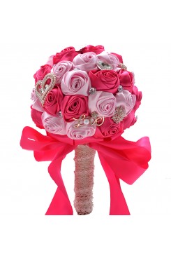 Pink and Rose Red Artificial Flowers Rose for Bridesmaid Bouquet with Glass Drill