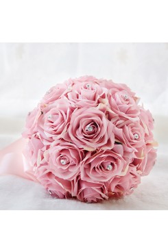 Pink Artificial Flowers Rose for Bride Bouquet with Crystal