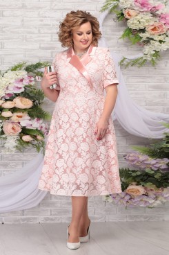 Pink Lace Mother of the Groom Dresses Mid-Calf Plus Size A-line Women's Dress mps-465-4