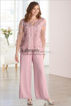 Pink Mother of the Bride Pant suits Three Piece Women Outfits mps-720