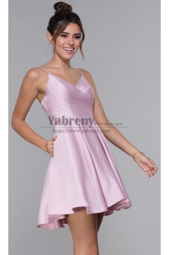Pink Short Dresses,Pleated-Bodice Satin Homecoming Dress,Vestidos De Fiesta sd-050-2
