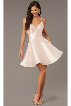 Pink V-Neck Homecoming Dress,A-line Above Knee Short Prom Dresses sd-043-5