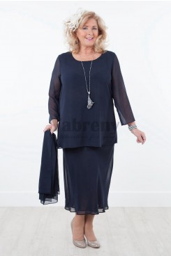 Plus size Dark navy Chiffon mother of the bride dresses wiht shawl mps-038