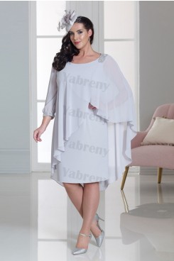 Plus size Gray chiffon Mother of the bride dress silver cape dress mps-332