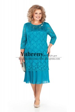 Plus size Mid-Calf Women's Dresses Ocean Blue Lace Mother of the bride dress mps-495