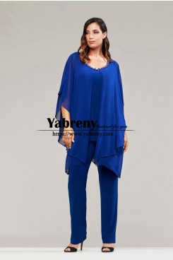 Plus Size Mother of the Bride Pant Suits Hide belly Royal Blue Women Outfit for Wedding Guest mps-709
