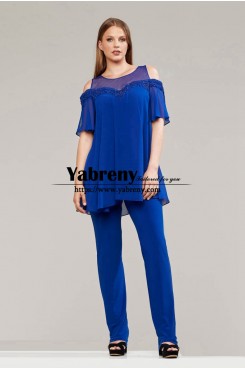 Plus Size  Mother of the Bride Pant Suits Hide Belly Special Occasion Dresses Royal Blue mps-708