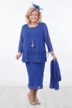 Plus size Royal blue Chiffon mother of the bride dresses with shawl outfits mps-036