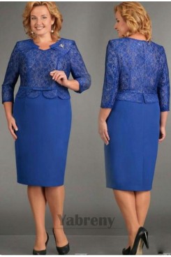 Plus Size Royal Blue Lace Women's Dress, Elegant Long Sleeves Mother Of The Bride Dresses mps-822