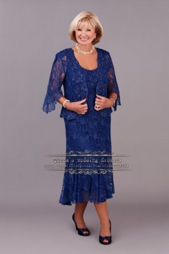 Royla blue lace mother of the bride dress for wedding guest mps-748