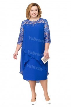 Plus Size Tea-Length Women's Dresses Light Royal Blue Mother of the bride Dresses mps-457-2