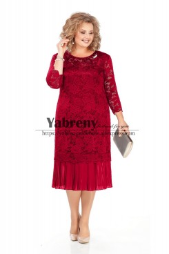Plus size Women's Dresses Burgundy Lace Mother of the bride Dress mps-495-3