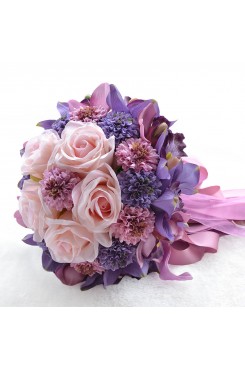 Glamorous Purple and pink Artificial Flowers Rose for Bridesmaid Bouquet