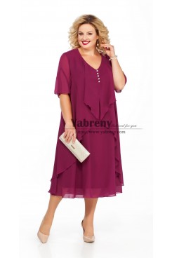 Purple Loose Chiffon Mid-Calf Women's Dresses,Vestidos de mujer mps-569-4