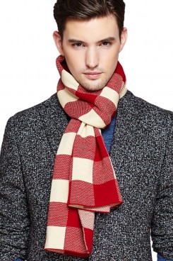 2019 Red and Beige wool plaid high-end autumn and winter Men's scarfs