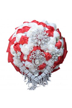 Red and ivory Hand Beading preals wedding bouquets for bridesmaids