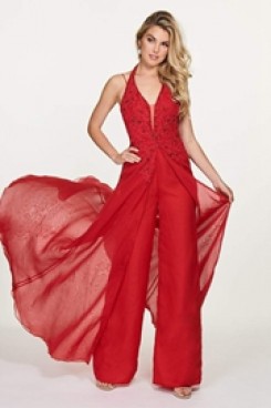 Red Chiffon Wedding Jumpsuits dresses With Train so-087