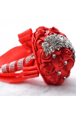 Red Crystal Artificial Flowers Rose for Bridesmaids Bouquet for wedding