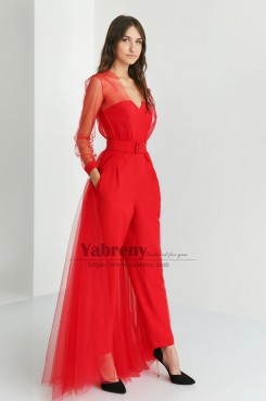 Red Dressy Women's Jumpsuits for Wedding, Disassemble Wedding Guest Dreses, Monos de mujer para boda so-332-6