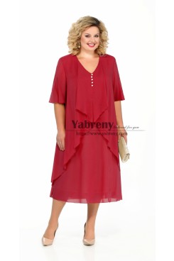 Red Larger Size Chiffon Mid-Calf Mother of the Bride Dresses mps-569-5