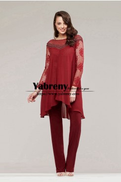 Red Loose Mother of the Bride Pant Suits with Sleeves Women outfit for Wedding Guest mps-711