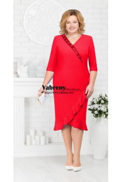Red V-neck Mother Of the Bride Dress With Ruffles New Arrival,Robes pour femmes mps-554-2