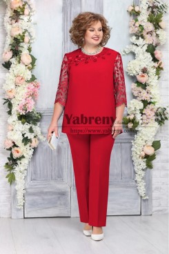 Red Women's 2PC Trousers Outfit Mother of the Bride Pant suits Dresses, Plus Size Women's Outfits mps-524-5