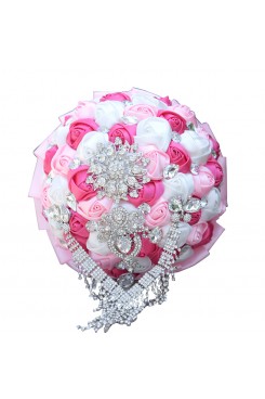 Wedding bouquets for bride Rose red and withe Hand Beading Glass Drill bride holding flowers