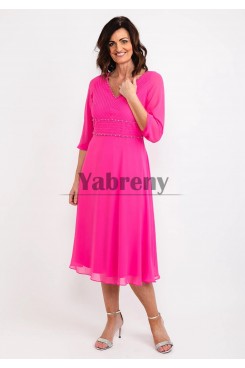 Rose Red Chiffon Hand Beading Mother Of The Bride Dresses, Dressy Half Sleeves Women‘s Dresses mps-798-2