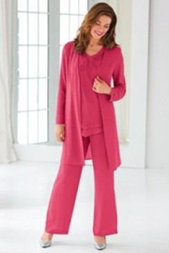 Rose red Classic Beaded Mother of the bride Pant suit dress with Jacket outfits mps-097