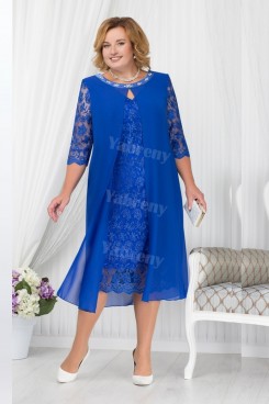 Royal Blue Mother Of The Bride Dress, Mid-Calf  Plus Size Women's Dresses mps-446-3