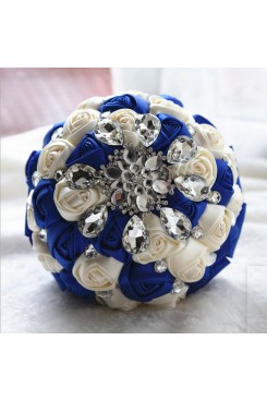 Royal Blue and Ivory Crystal Informal Artificial Flowers Rose for bride holding flowers