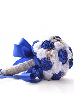 White and Royal Blue wedding bouquets for bride and bridesmaids