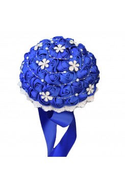 Royal Blue Artificial Flowers Rose for Bridesmaid Bouquet with Glass drill