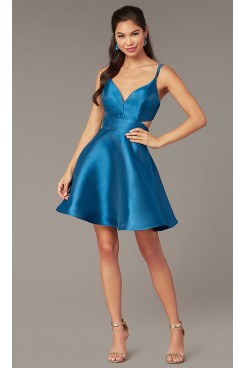 Royal Blue V-Neck Homecoming Dress,A-line Above Knee Short Prom Dresses sd-043-4