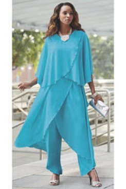 Sea blue Loose Mother of the bride pant suits Beach Wedding Trousers outfits mps-083