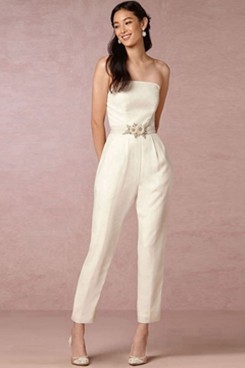 Simple Strapless Bridal Jumpsuits Wedding pants dresses Ivory so-082