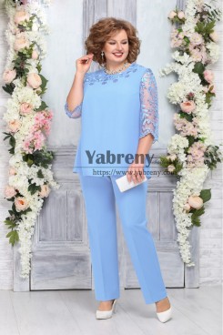Sky Blue 2PC Mother's Outfits for  Wedding Party, Plus Size Mother Of the Pants Suits mps-524-3