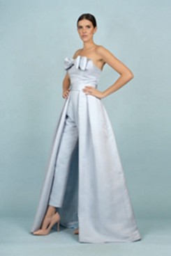Sky Blue Satin Wedding pants Detachable Train Bridal Jumpsuit Gown so-137