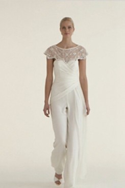 Elegant bridal jumpsuit wedding dresses with delicate hand beaded cape so-057